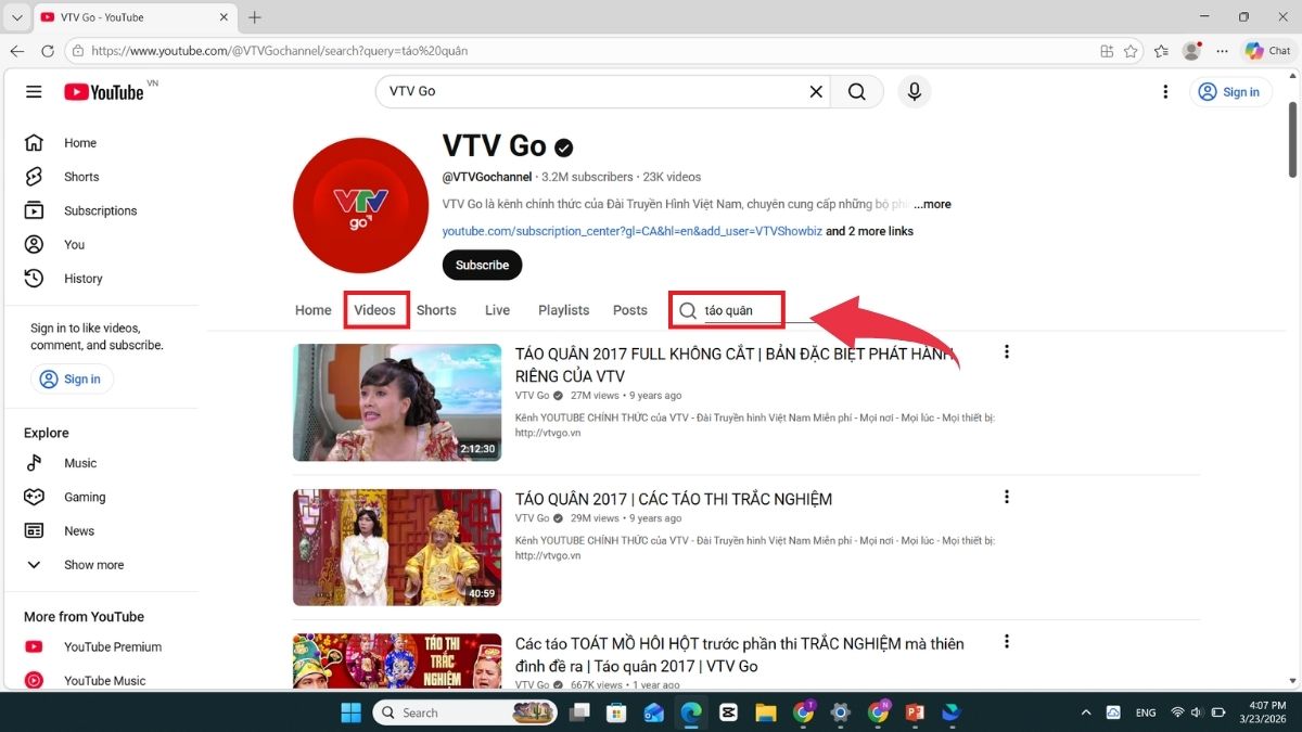 Chọn danh sách video Táo Quân