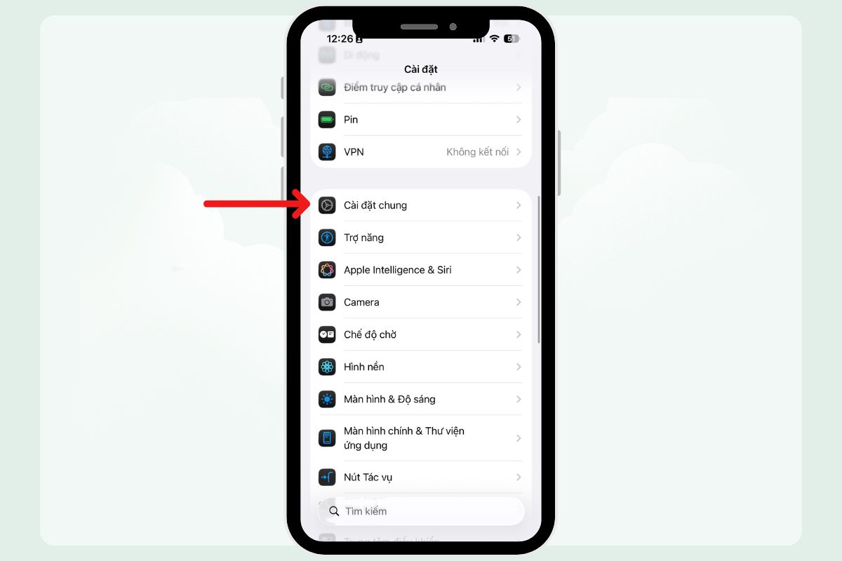 Mở cài đặt chung trên iPhone
