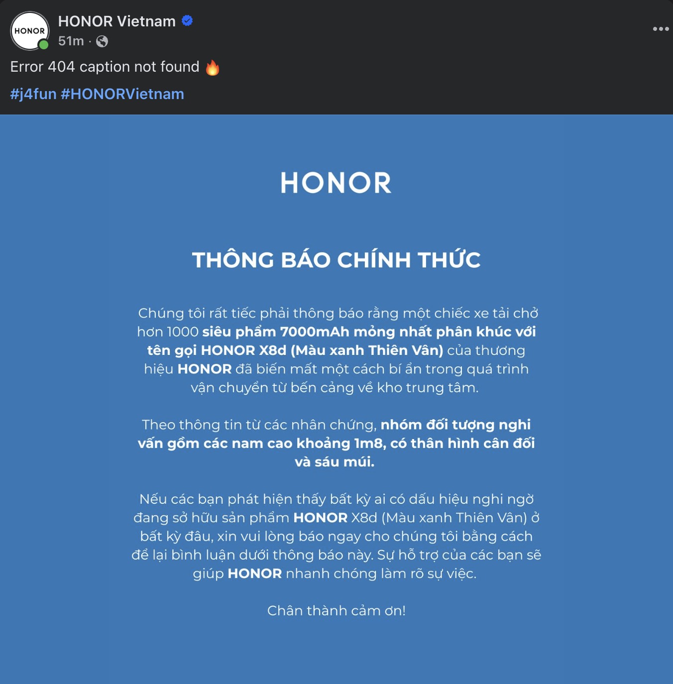 Chi tiết hài hước trong bài đăng Honor X8d