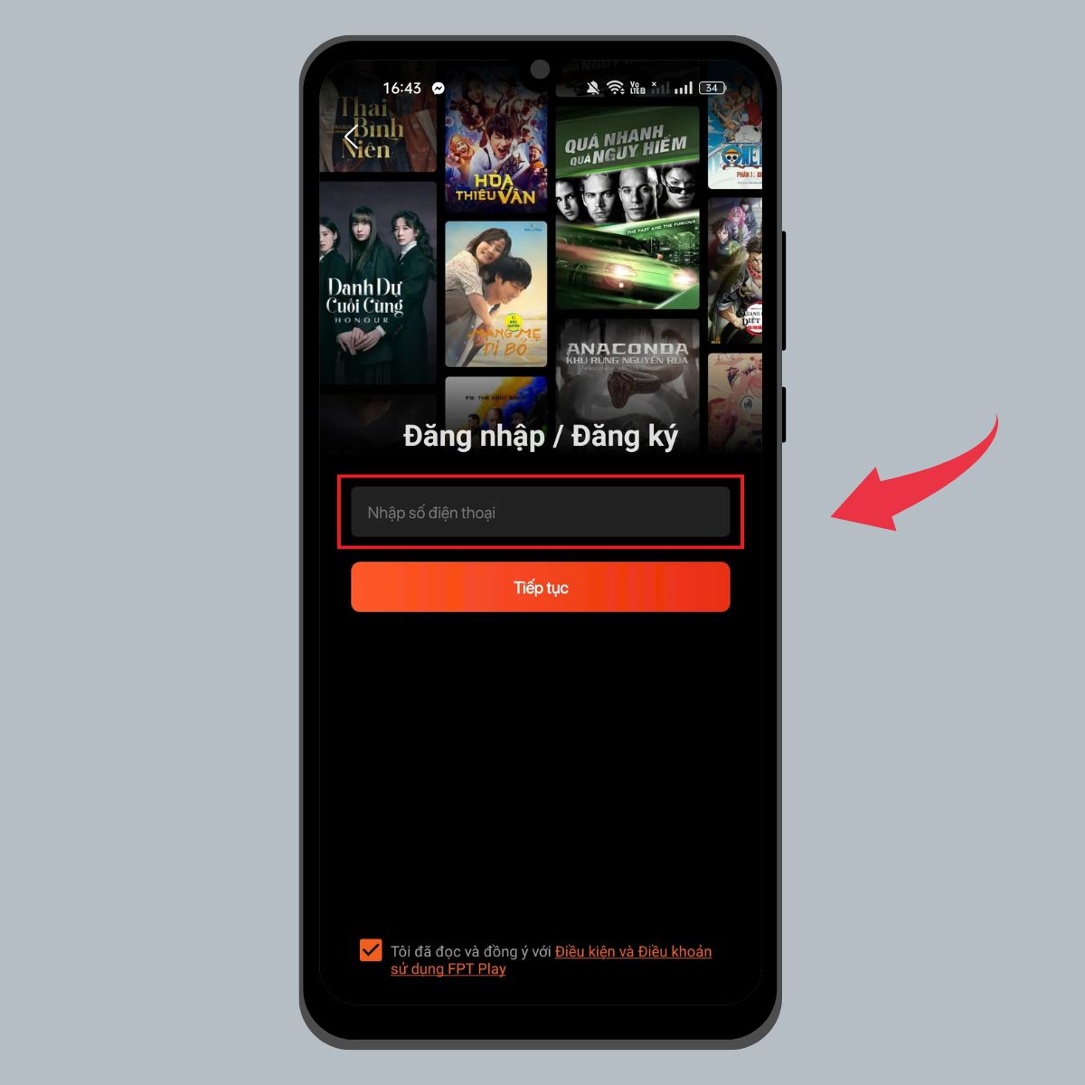Nhập số điện thoại để đăng ký tài khoản.