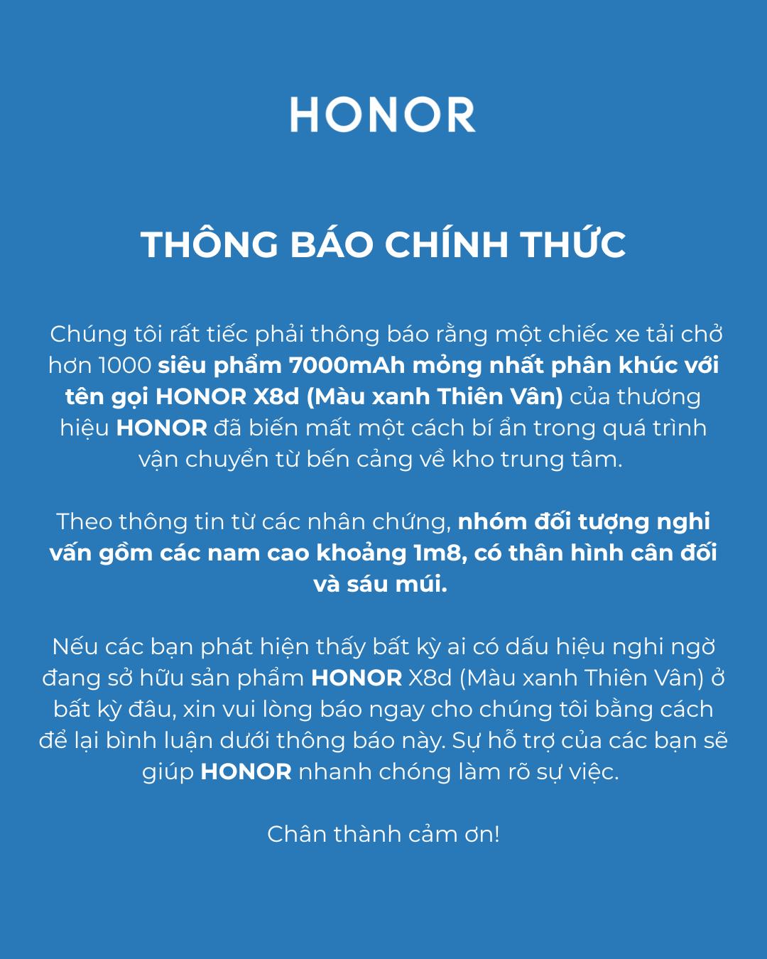 Thông báo giả mạo mất trộm Honor X8d