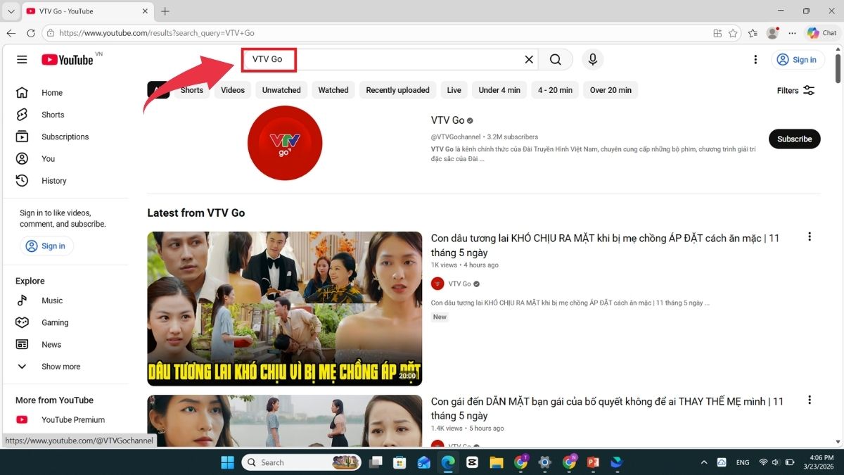 Tìm kiếm kênh VTV Go chính thức