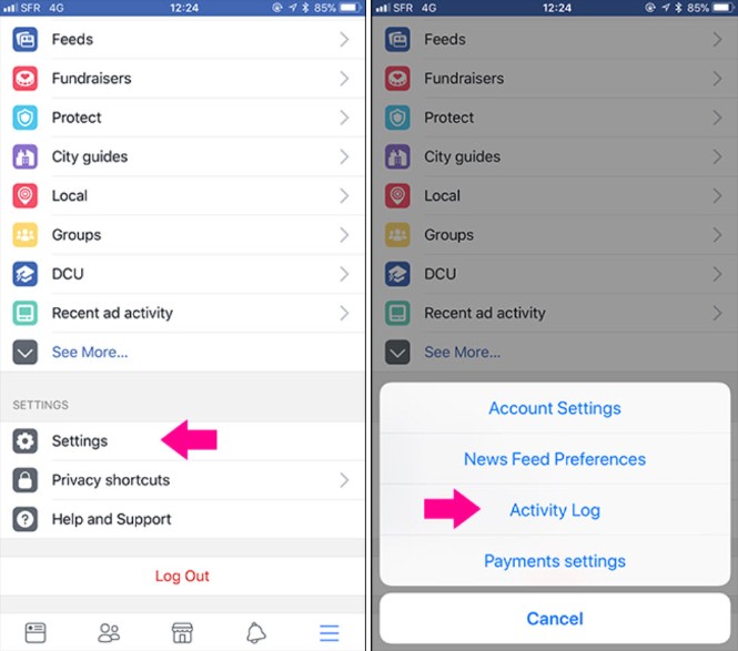 Lịch sử tìm kiếm Facebook trên điện thoại