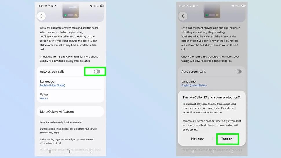 Tùy chọn bật tự động sàng lọc cuộc gọi