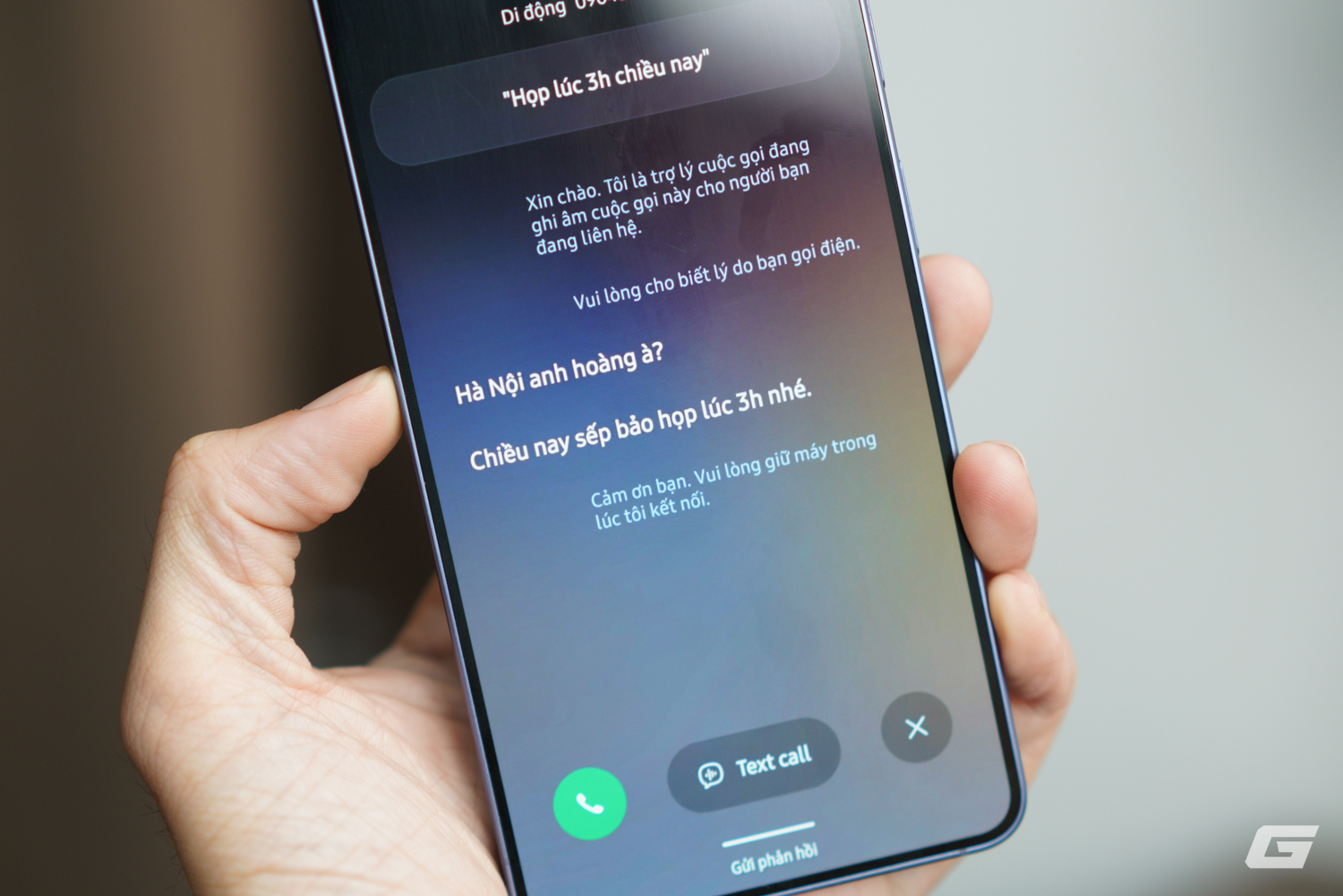 Sàng lọc cuộc gọi hiển thị transcript real-time