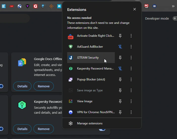 Danh sách tiện ích mở rộng trên trình duyệt gây ngốn RAM