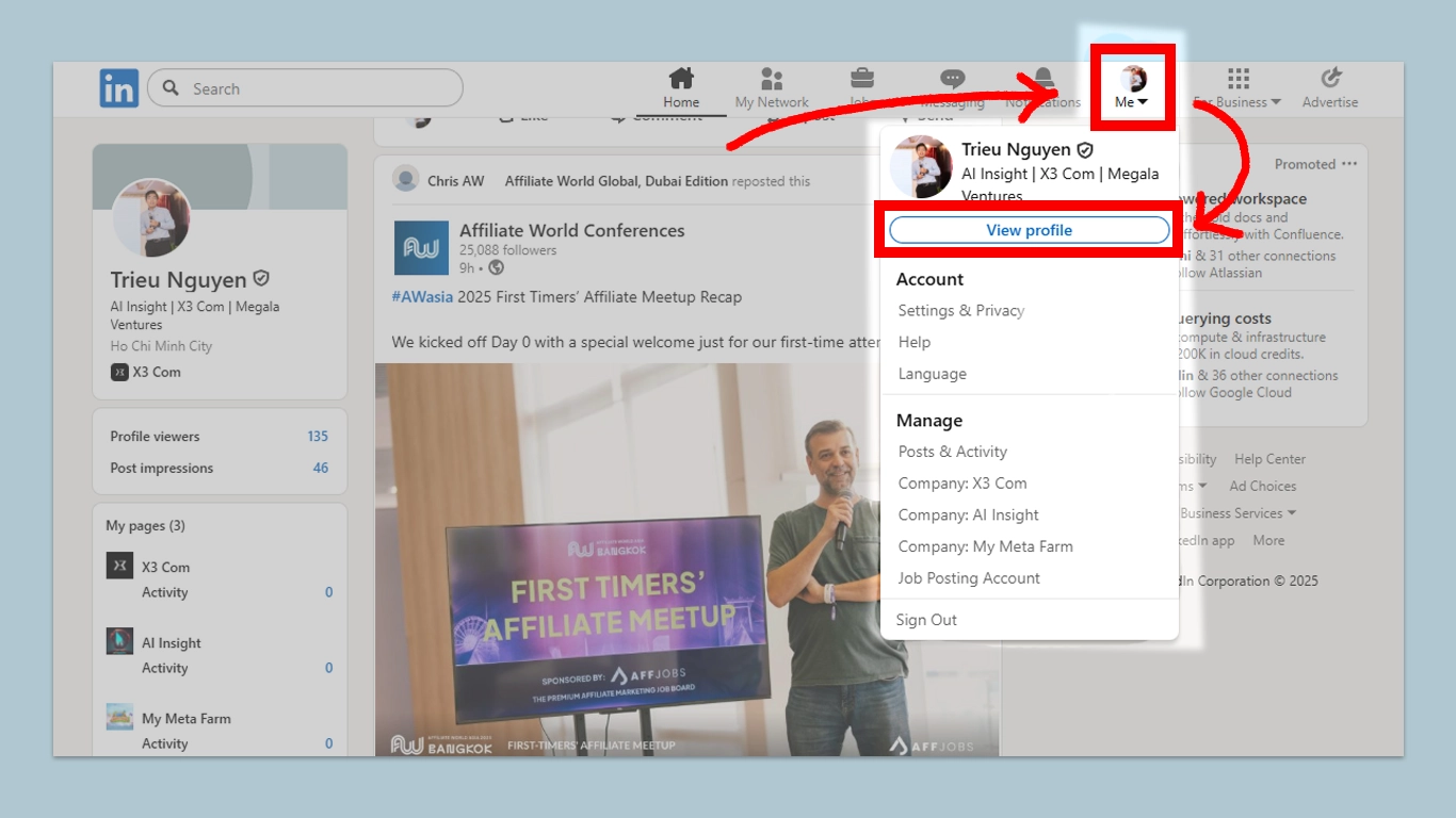 Thao tác thêm chứng chỉ Google lên profile LinkedIn