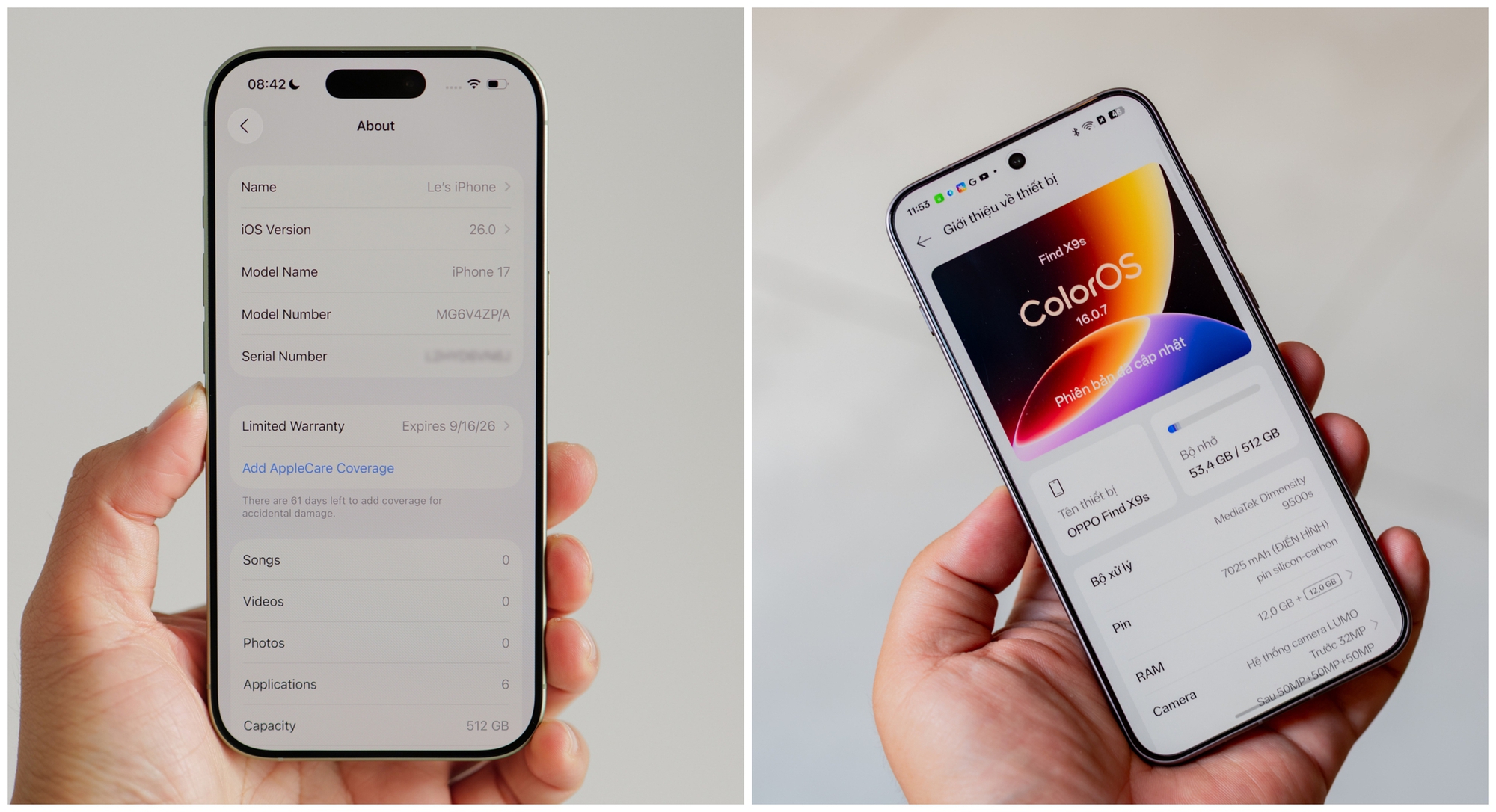 Hiển thị sắc nét trên OPPO Find X9s và iPhone 17