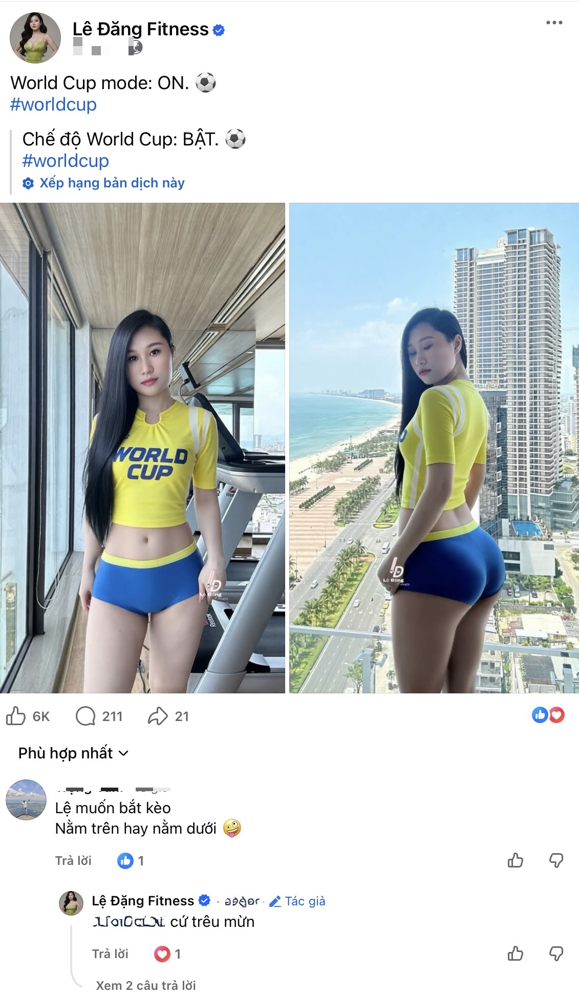 Lệ Đặng hòa nhịp cùng World Cup Nữ thần phòng Gym Lệ Đặng trong trang phục thể thao
