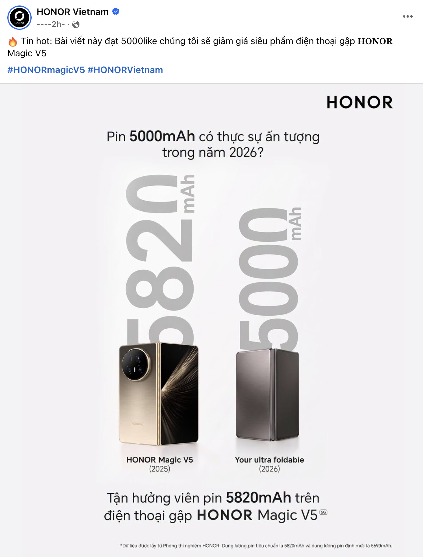 Fanpage HONOR Vietnam đăng bài 'khịa' viên pin Galaxy Z Fold8 HONOR đăng ảnh khịa Galaxy Z Fold8 giờ mới có pin 5.000mAh - Ảnh 3