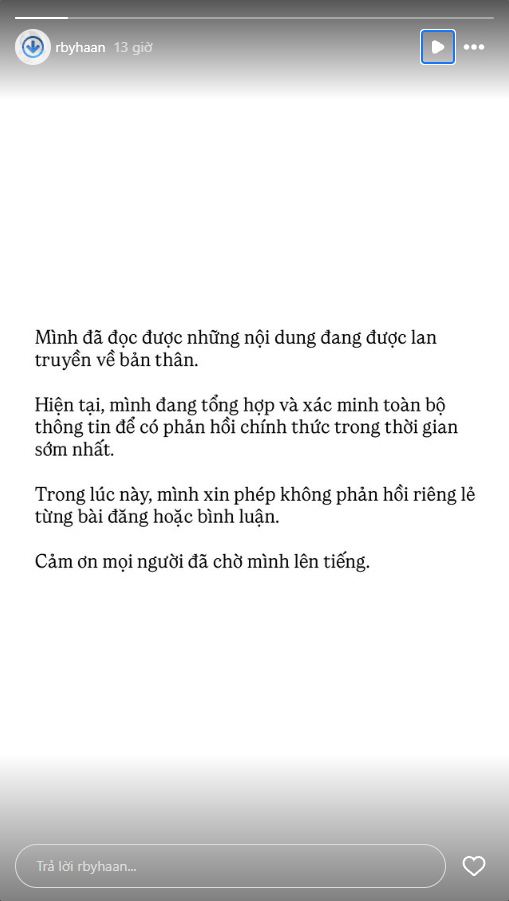 Story Instagram của Tô Đát Kỷ thông báo sẽ lên tiếng